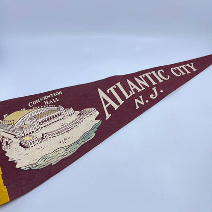 1940s Atlantic City NJ Convention Hall Maroon Souvenir Felt Pennant 25” TF5