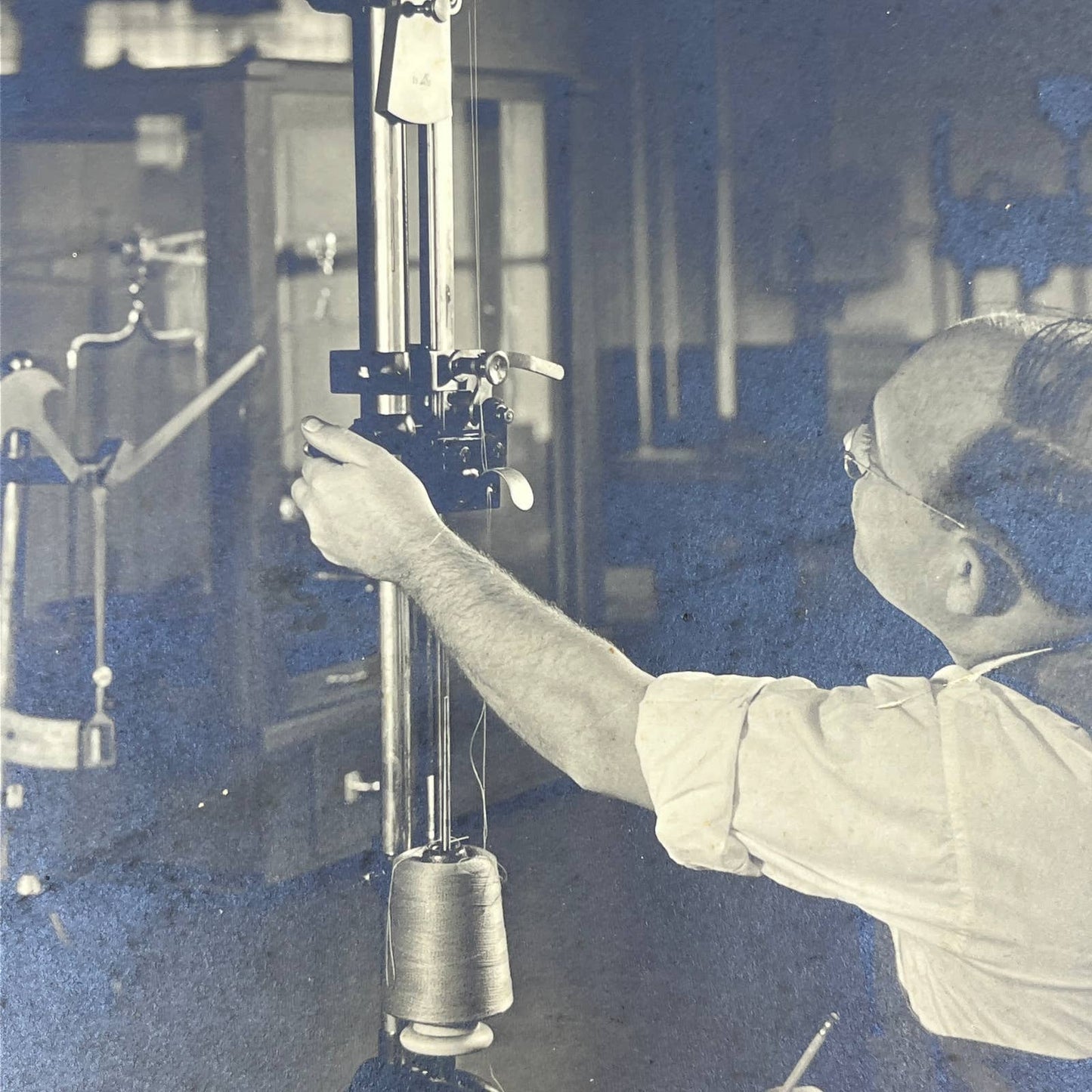 1939 Original Photo Man in Factory w/ Alfred Suter Textile Measuring Device FL4