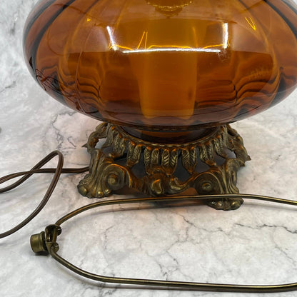 Vintage MCM EF & EF Industries Hollywood Regency Amber Glass Table Lamp WORKS