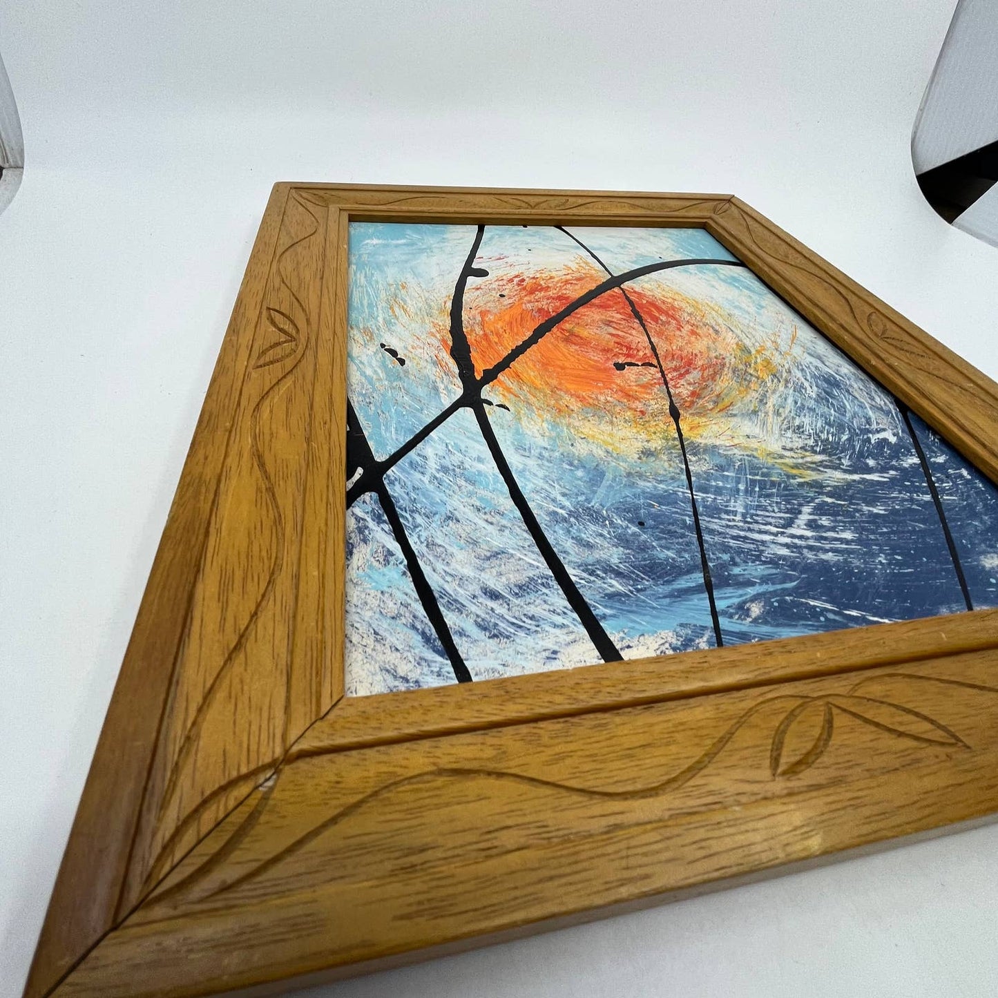 Framed Original Abstract Art Painting "Turbulent Sun" Acrylic 10.5x12.5 TI5