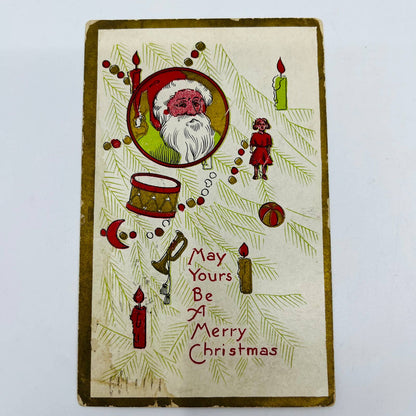 1910s Christmas Post Card Early Santa Candles Toys Tree PA4