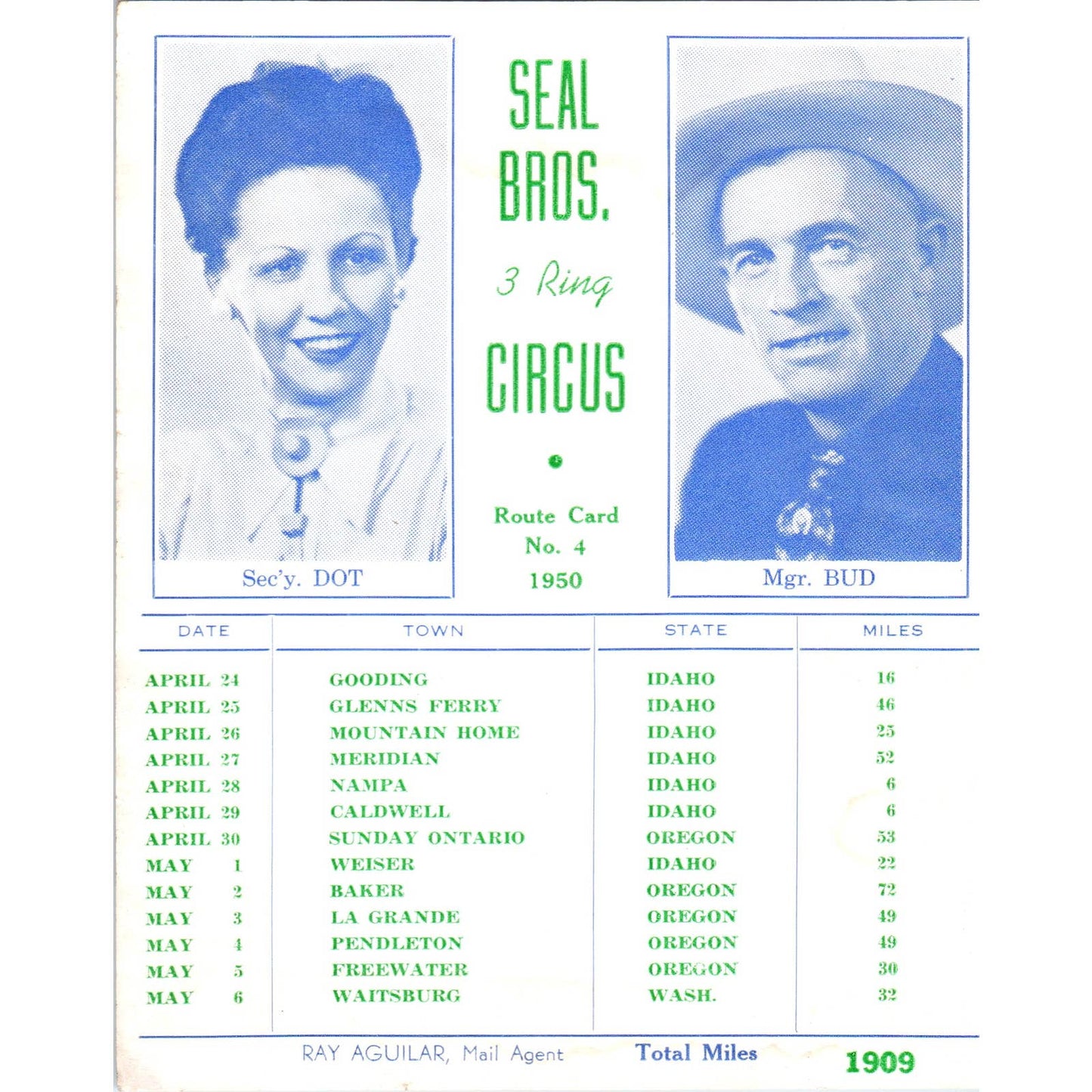 1950 Seal Bros. 3 Ring Circus Route Card No. 4 Dot & Bud AD4