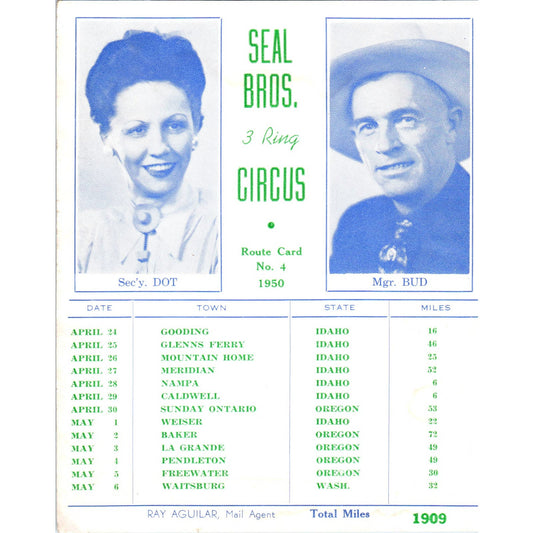 1950 Seal Bros. 3 Ring Circus Route Card No. 4 Dot & Bud AD4
