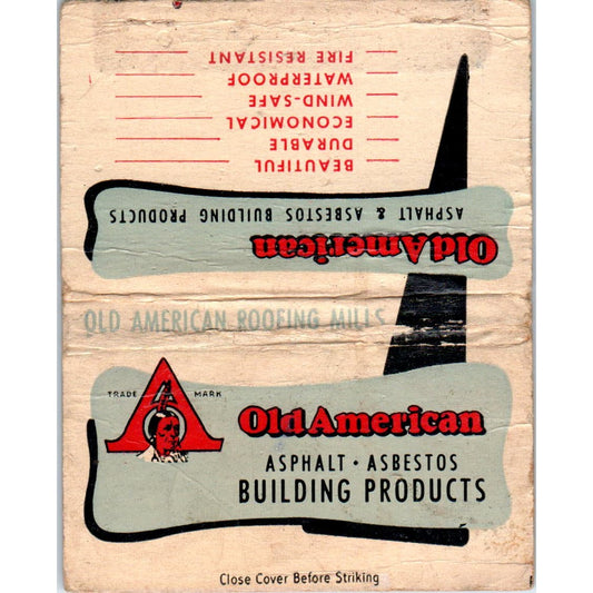 Old American Asphalt Building Products Wide Advertising Matchbook Cover SA9-M7