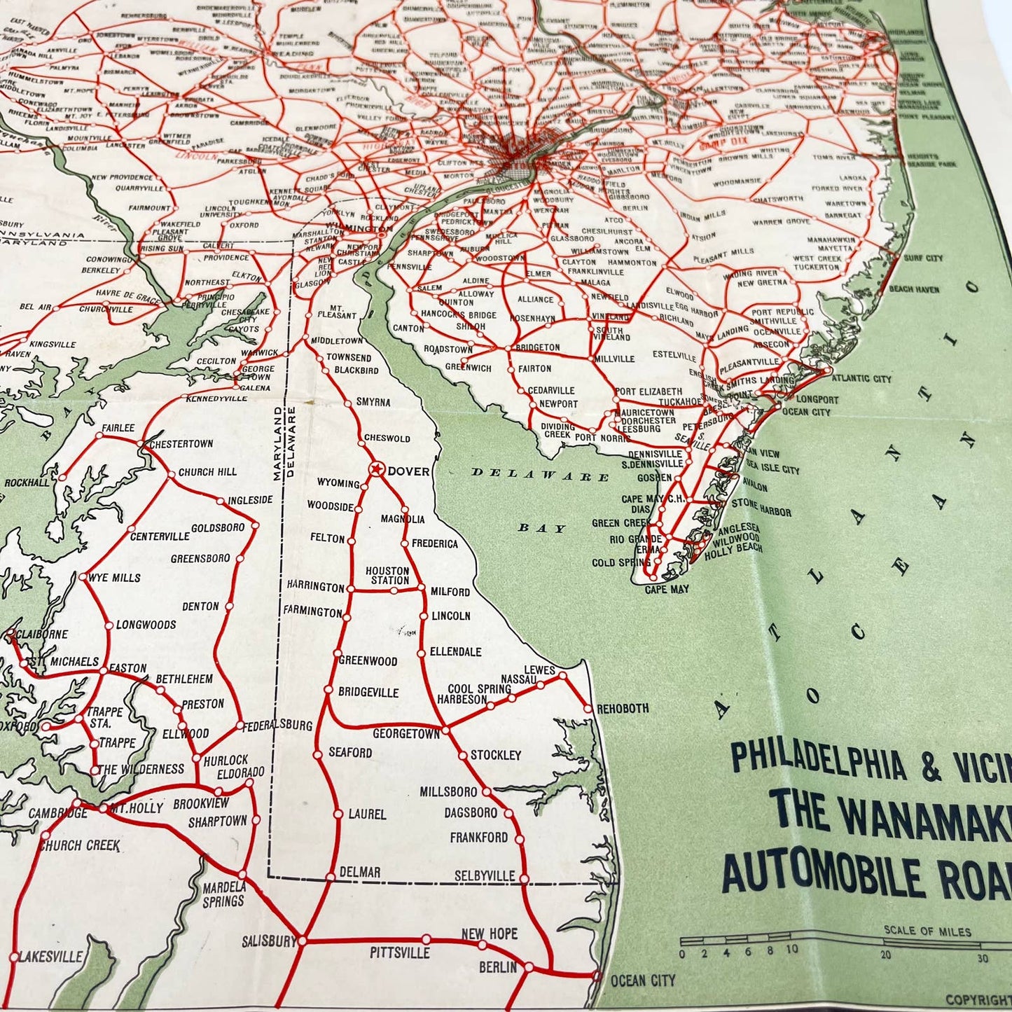 1917 Wannamaker Automobile Map Philadelphia & Surrounding Vicinity Fold Out D7