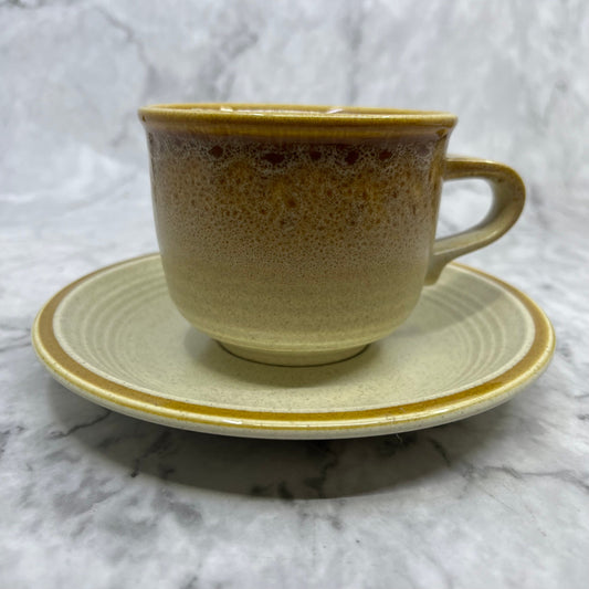 Vintage Mikasa Nature's Song Coffee Cup and Saucer Brown Stoneware C1050 TJ5