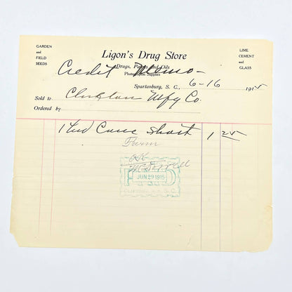 1915 Ligon's Drug Store Drugs Paints & Oils Letterhead Spartanburg SC AB9