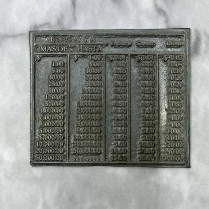 Vintage Letterpress Printers Block Plate Spanish Escala Mas De Hasta TJ513