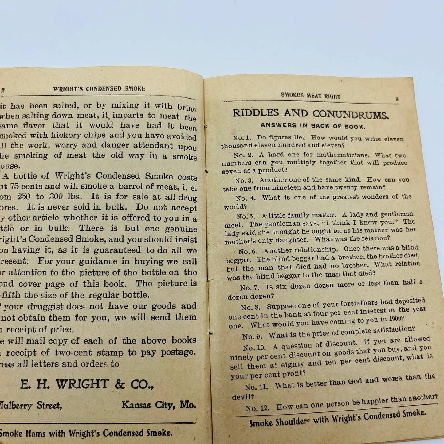 Rare 1910 WRIGHT'S PUZZLE BOOK E. H. Wright Condensed Smoke Kansas City MO C2