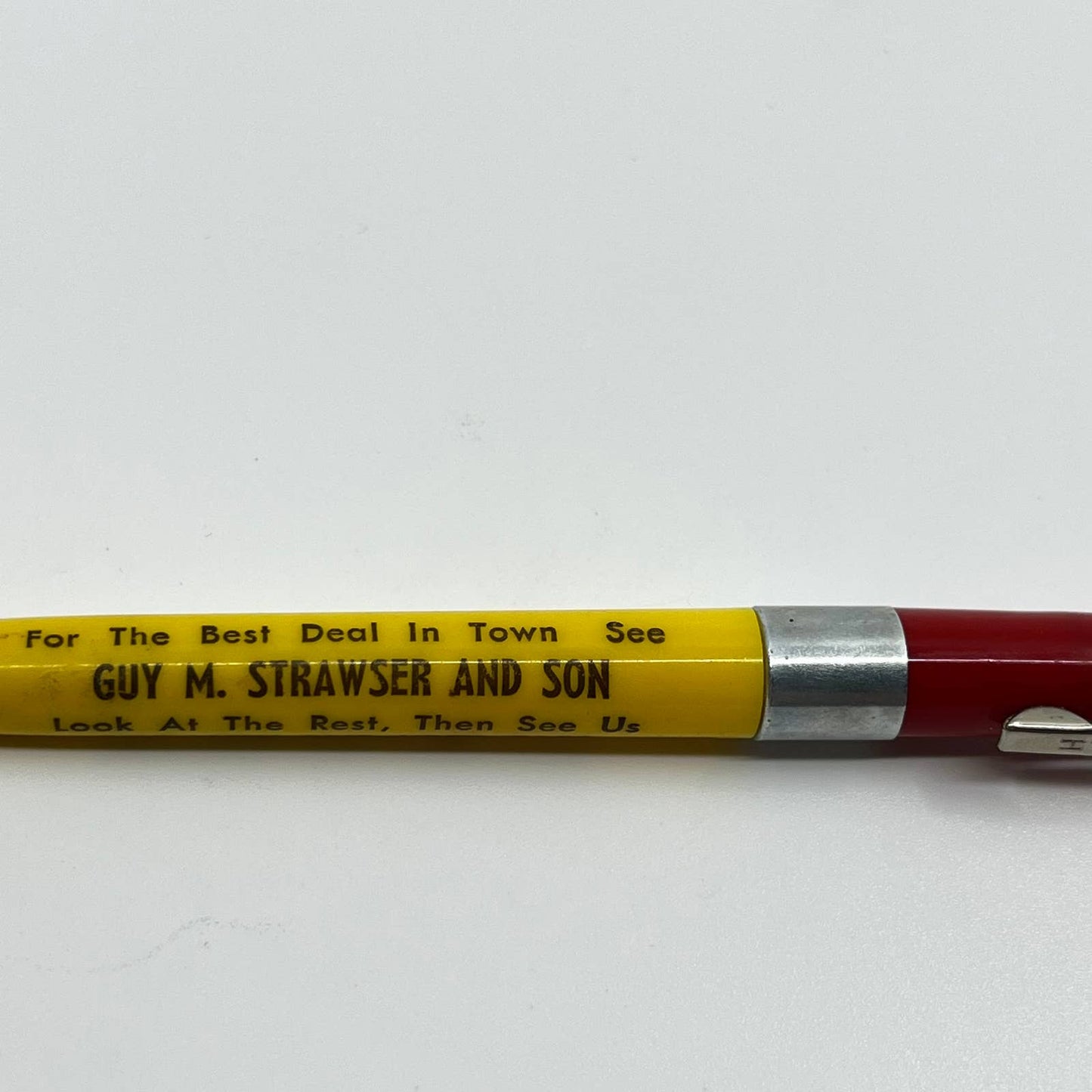 VTG Advertising Pen Red/Yellow Guy Strawser and Son Used Cars Millersburg PA SC3