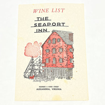 1960s The Seaport Inn Restaurant Menu Wine List Alexandria VA AB7