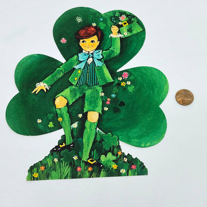 1970s Hallmark Die Cut St. Patrick’s Day Decoration 8” Leprechaun Clover FL3