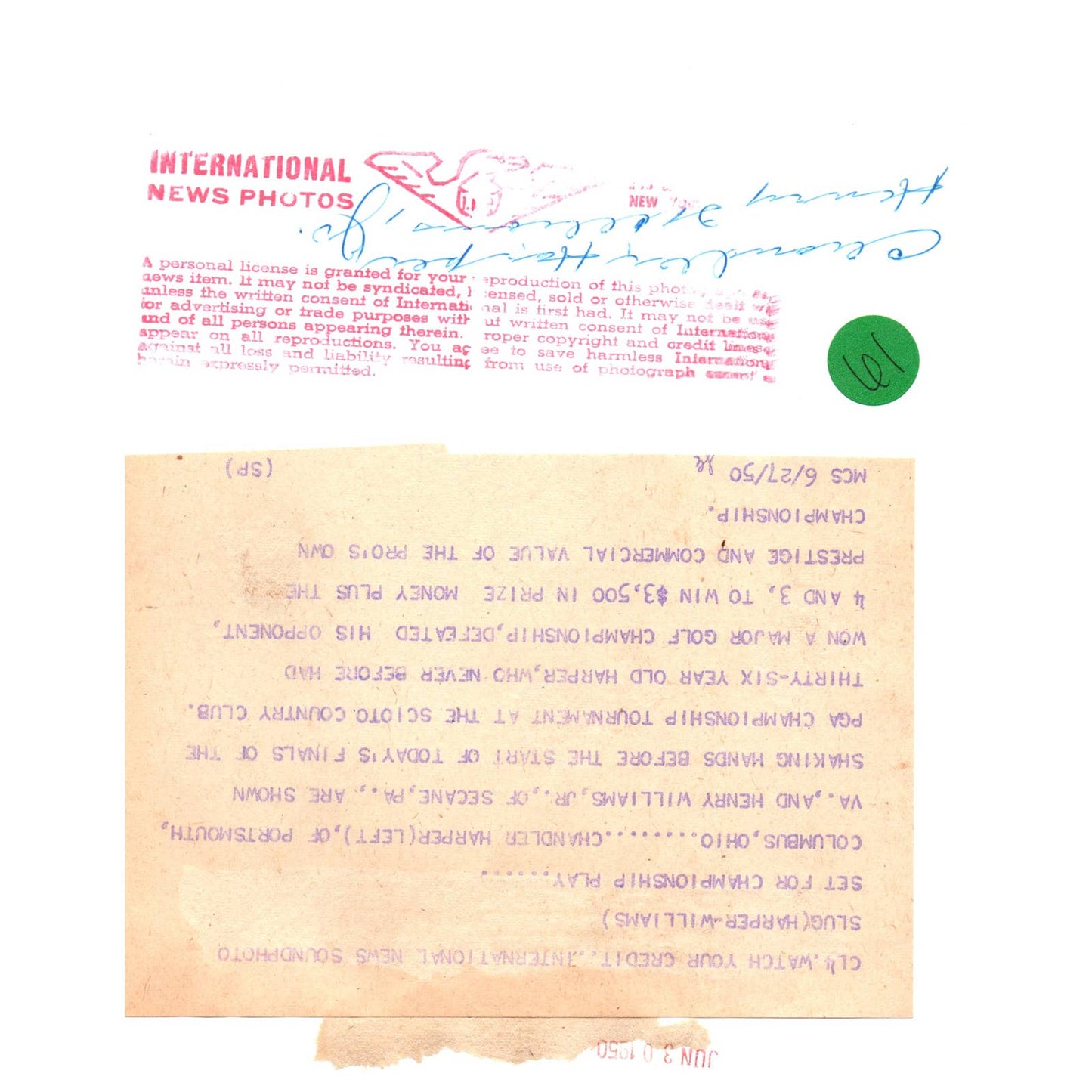 1950 Press Photo Golf Harper & Williams Jr. PGA Championships Scioto 7x9" AD2