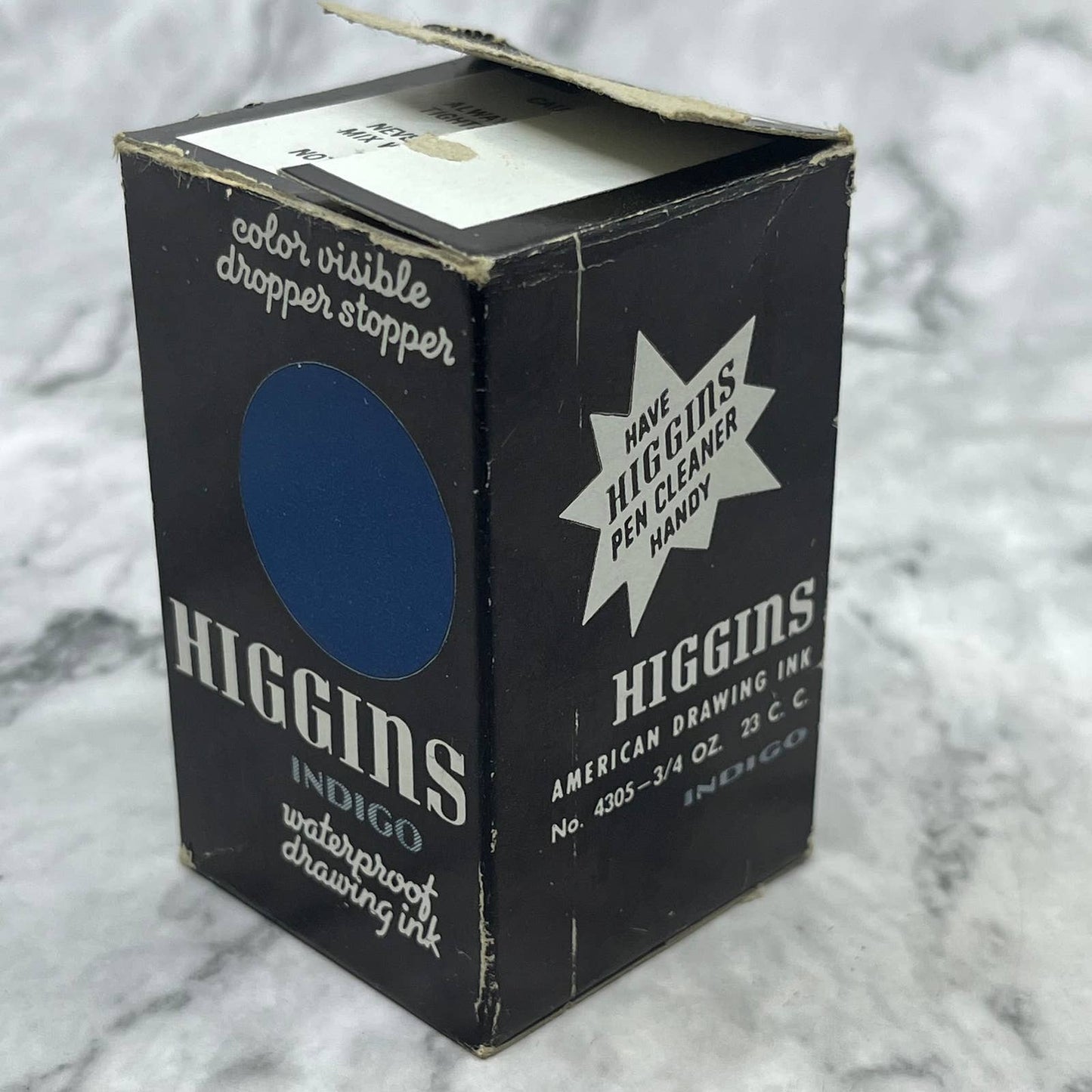 Vintage HIGGINS WATERPROOF DRAWING INK - 4305 Indigo BLUE In Box TC7
