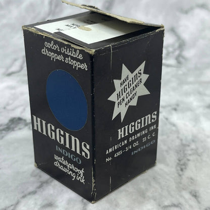 Vintage HIGGINS WATERPROOF DRAWING INK - 4305 Indigo BLUE In Box TC7
