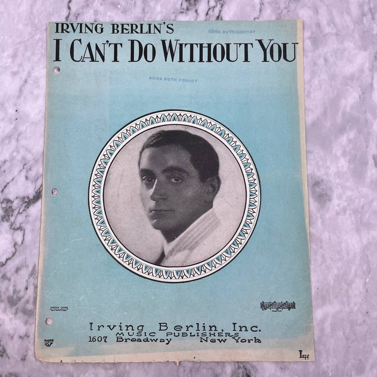 1928 I Can't Do Without You By Irving Berlin Vintage Sheet Music TJ4
