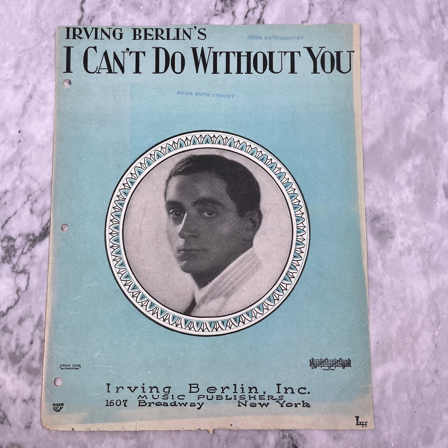 1928 I Can't Do Without You By Irving Berlin Vintage Sheet Music V41-3