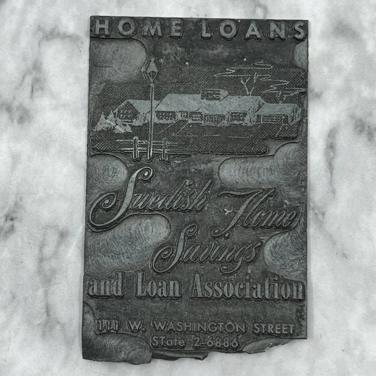 Vintage Letterpress Printers Block Plate Swedish Home Savings and Loan TJ57