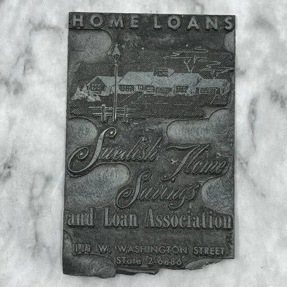 Vintage Letterpress Printers Block Plate Swedish Home Savings and Loan TJ57