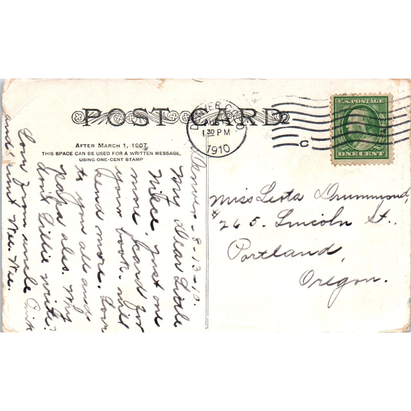 1910 Christian Science Church Denver Colorado Original Postcard P1-11