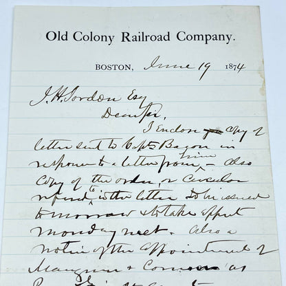 1874 Old Colony Railroad Boston MA Letterhead AB1