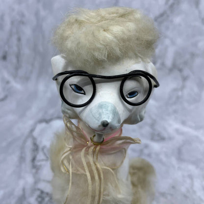 1950s MCM White Poodle Dog Figurine - Blue Glasses and Fur, Japan 4x7 TJ2