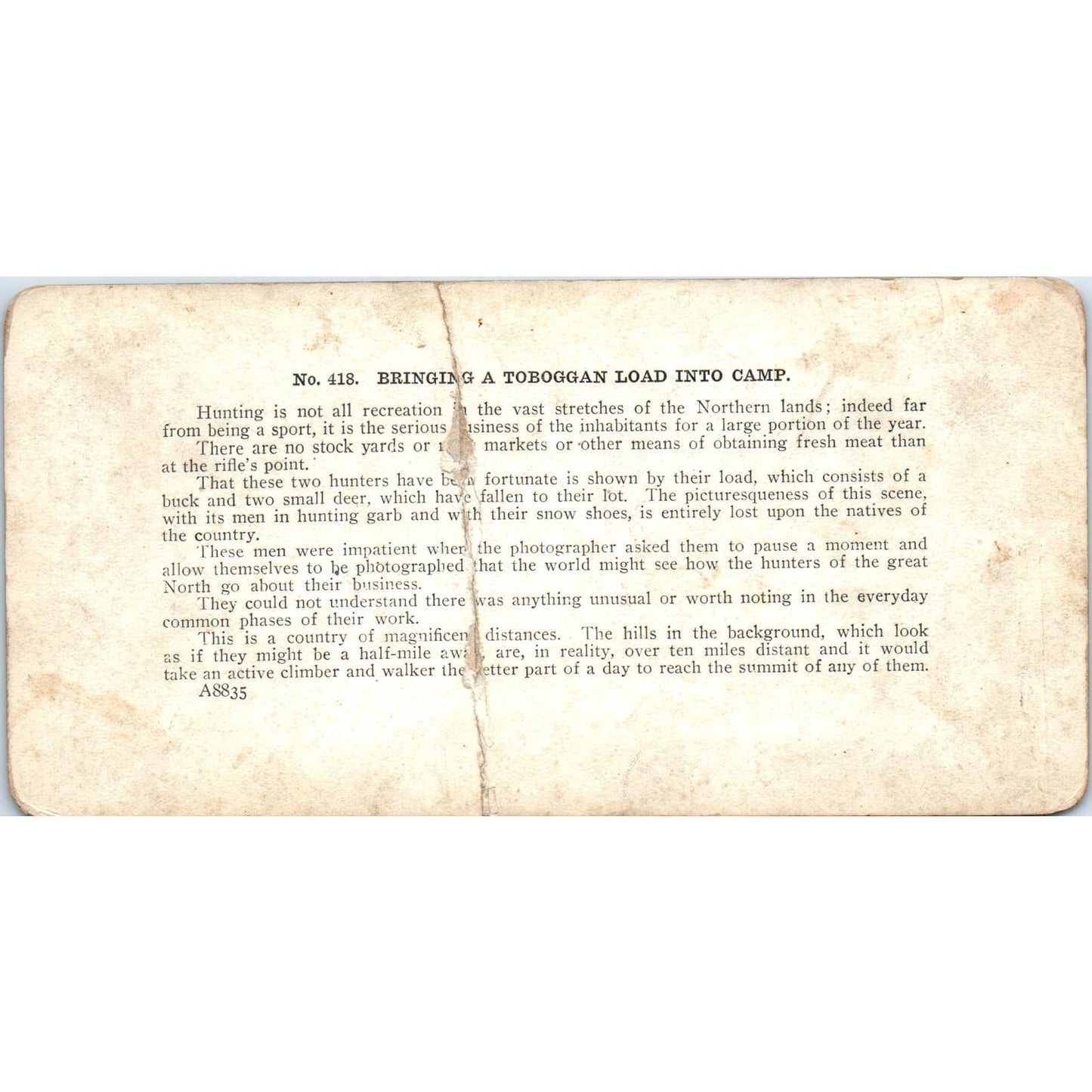 Victorian Deer Buck Hunting "Toboggan Load" - Antique Stereoview Card TJ1-C1