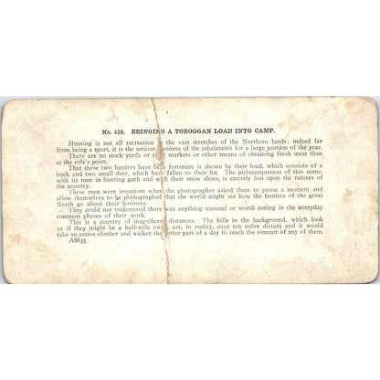 Victorian Deer Buck Hunting "Toboggan Load" - Antique Stereoview Card TJ1-C1