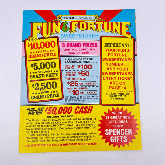 1974 Spencer Gifts Catalog - Fun & Fortune Sweepstakes SC5