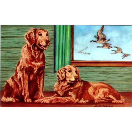 Lewis H. Larsen 1953 Golden Retriever Dog Painting Original Postcard TK1-27