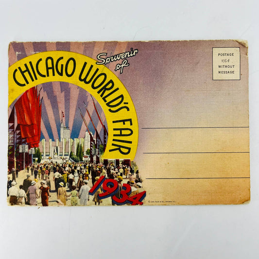 1934 Chicago Worlds Fair Postcard Book Souvenir 18 Color Cards EA3