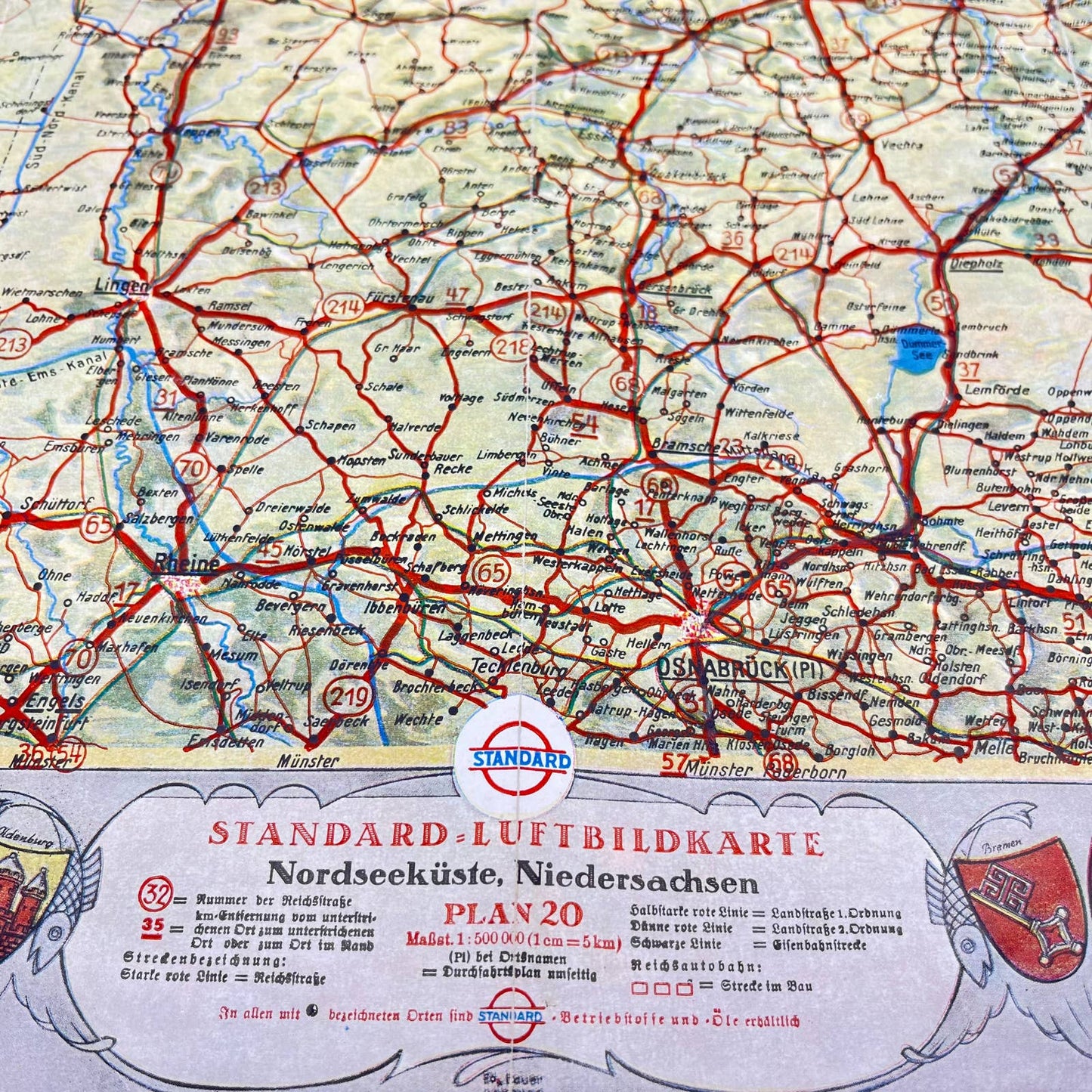 1930s Standard Esso Luftbildkarte Map for Drivers Plan 20 Bremen Onsabrück SC5