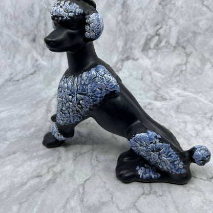 Vintage MCM Atomic Black and Blue Poodle Dog Ceramic Figurine 8x9" TI9