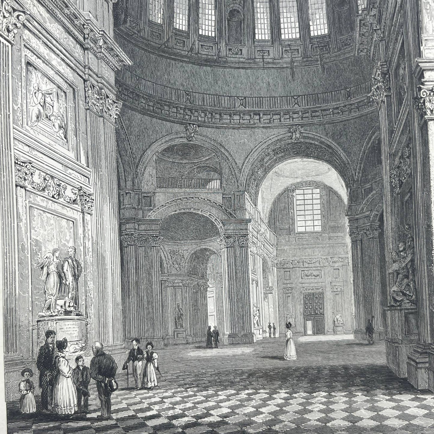 1836 Original Art Engraving St. Paul's Cathedral Interior of the Dome AC6