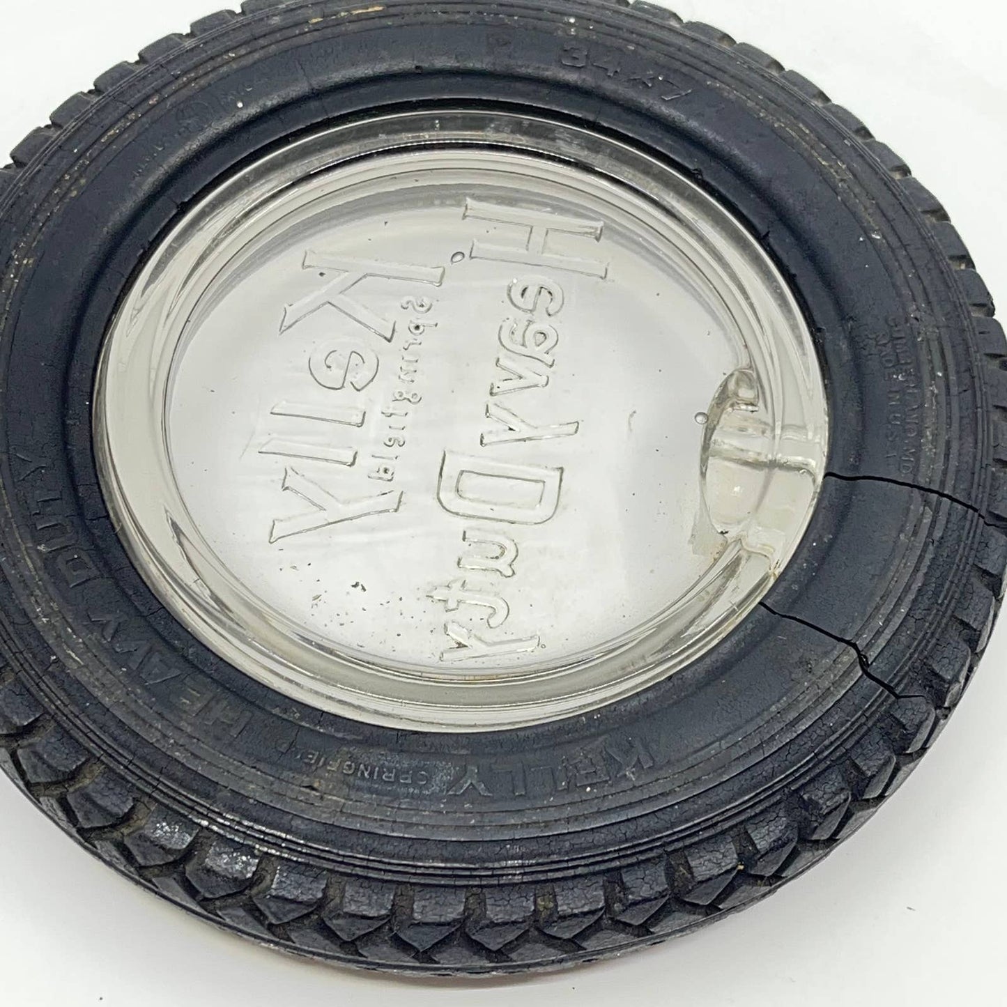 Vintage Kelly Springfield Heavy Duty Tire Glass Advertising Ashtray TE3