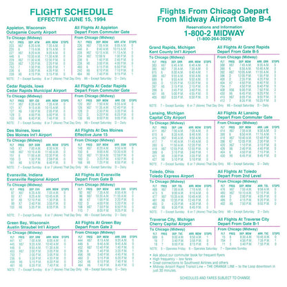 1994 Chicago Express Airlines New Des Moines Service Timetable Brochure SE4