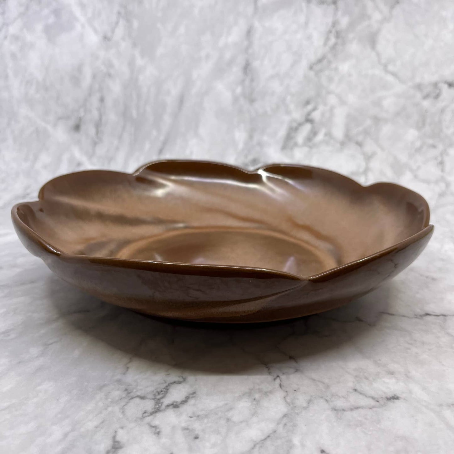 Vintage Frankcoma Pottery Hand Made 218 Large Brown Swirl Bowl 10.5” TE2