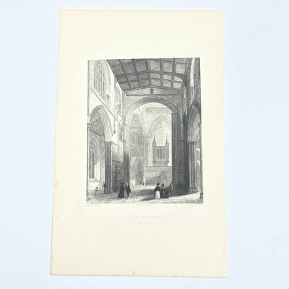 1842 Original Art Engraving Ripon Cathedral - The Nave AC6