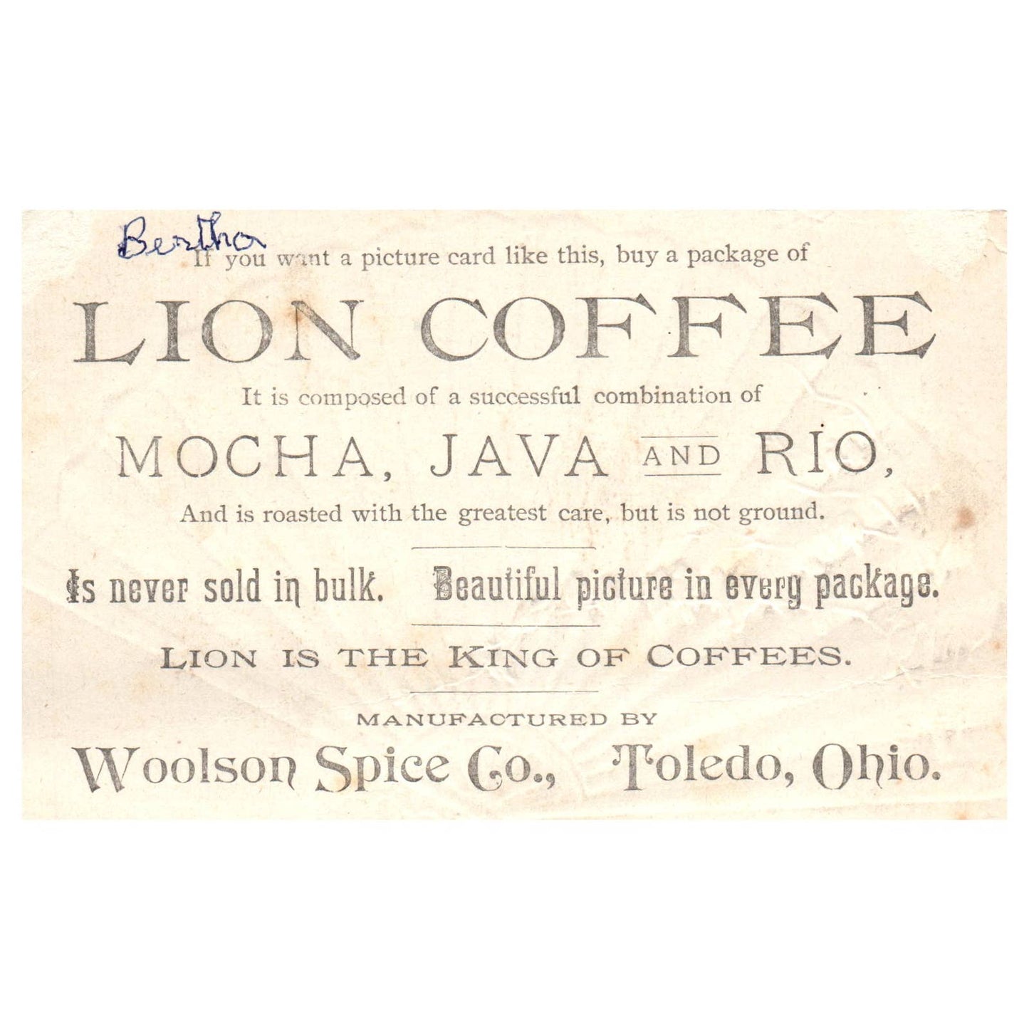 Lion Coffee Winter Scene Birds on Branch - 1880s Victorian Trade Card TJ8-3