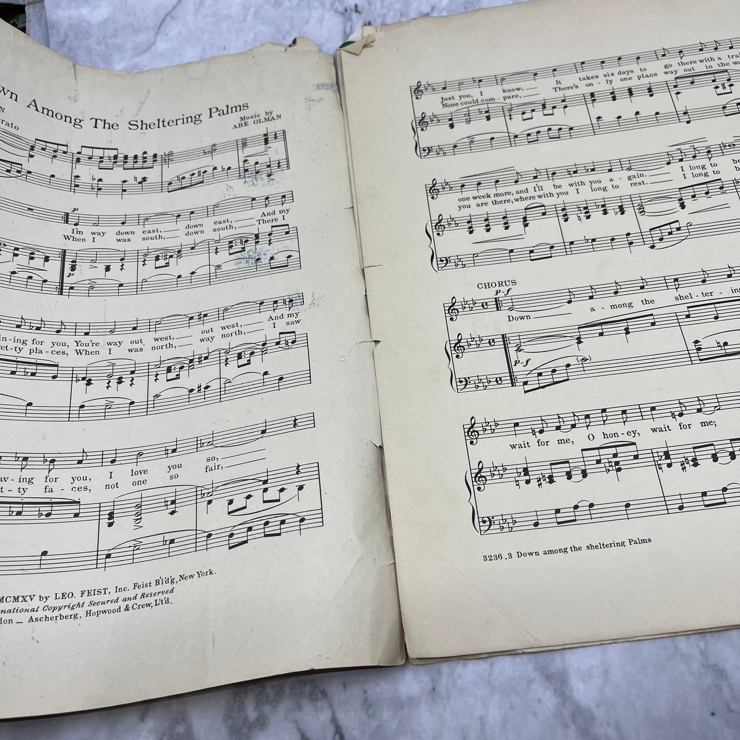 Down Among The Sheltering Palms 1915 Piano Sheet Music Steamship Al Jolson￼ TJ4