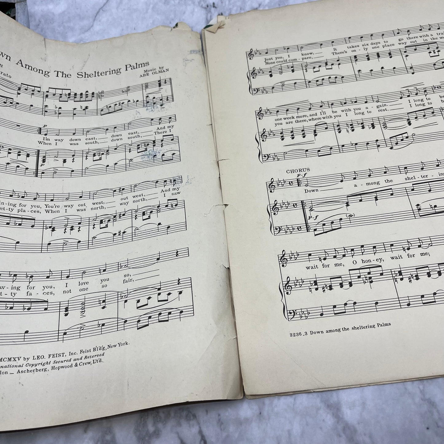 Down Among The Sheltering Palms 1915 Piano Sheet Music Steamship Al Jolson￼ V41-3