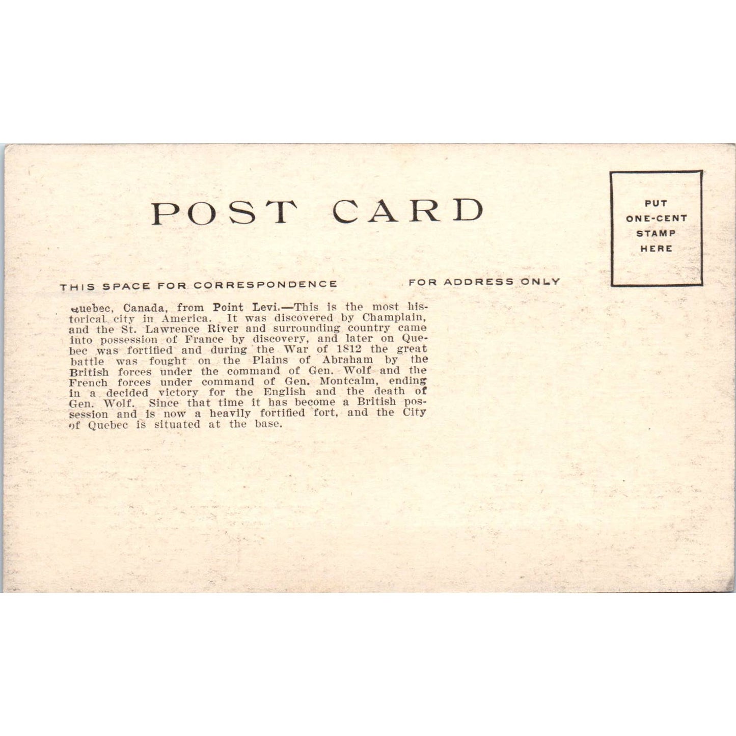 Quebec Canada from Point Levi c1910 Original Postcard TK1-24