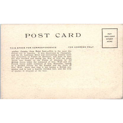 Quebec Canada from Point Levi c1910 Original Postcard TK1-24