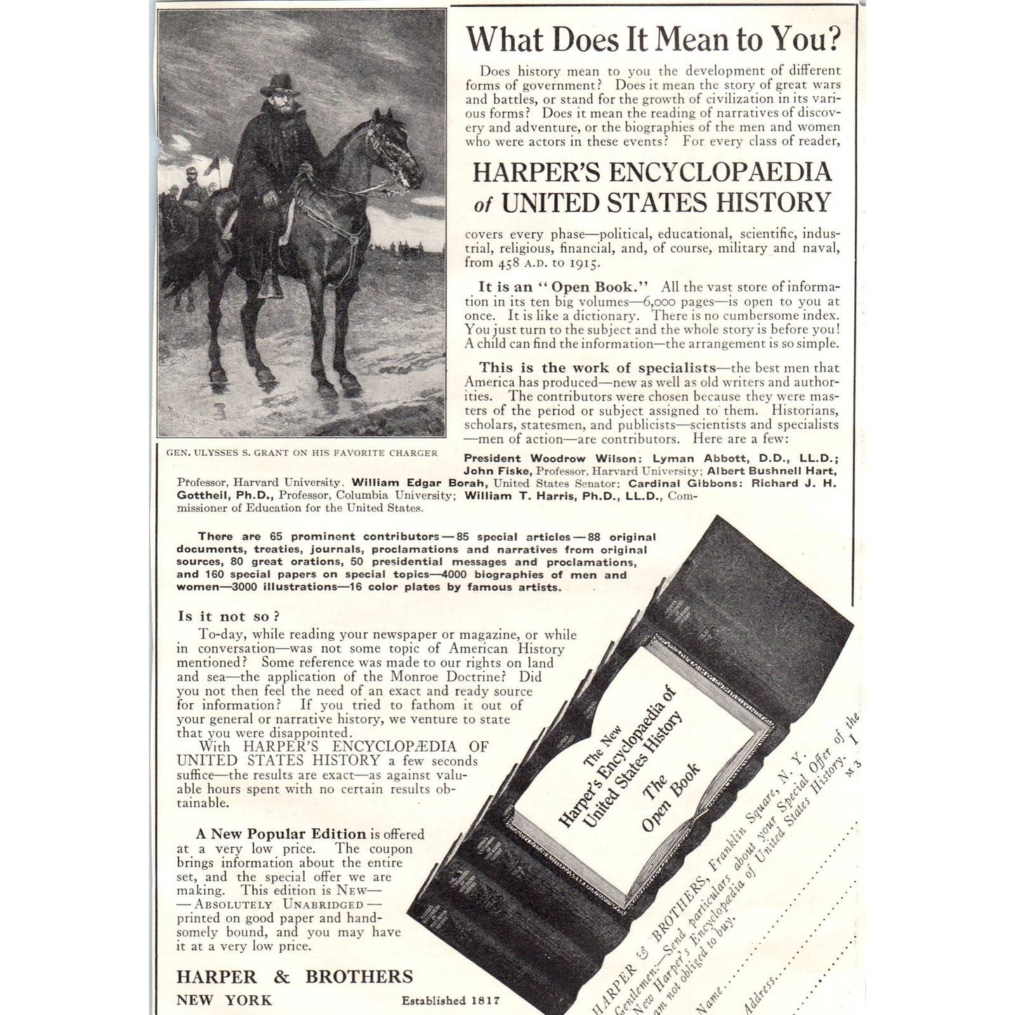 c1920 Harper's Magazine Ad - The New Harper's Encyclopedia of US History TD8-H1