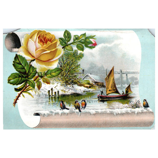 Lion Coffee Winter Sailboat Scene - 1880s Victorian Trade Card TJ8-3