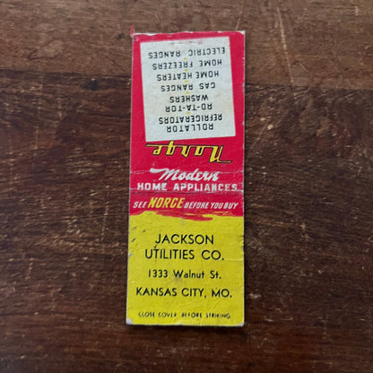 Jackson Utilities Co Kansas City MO Advertising Matchbook Cover SB3-M2