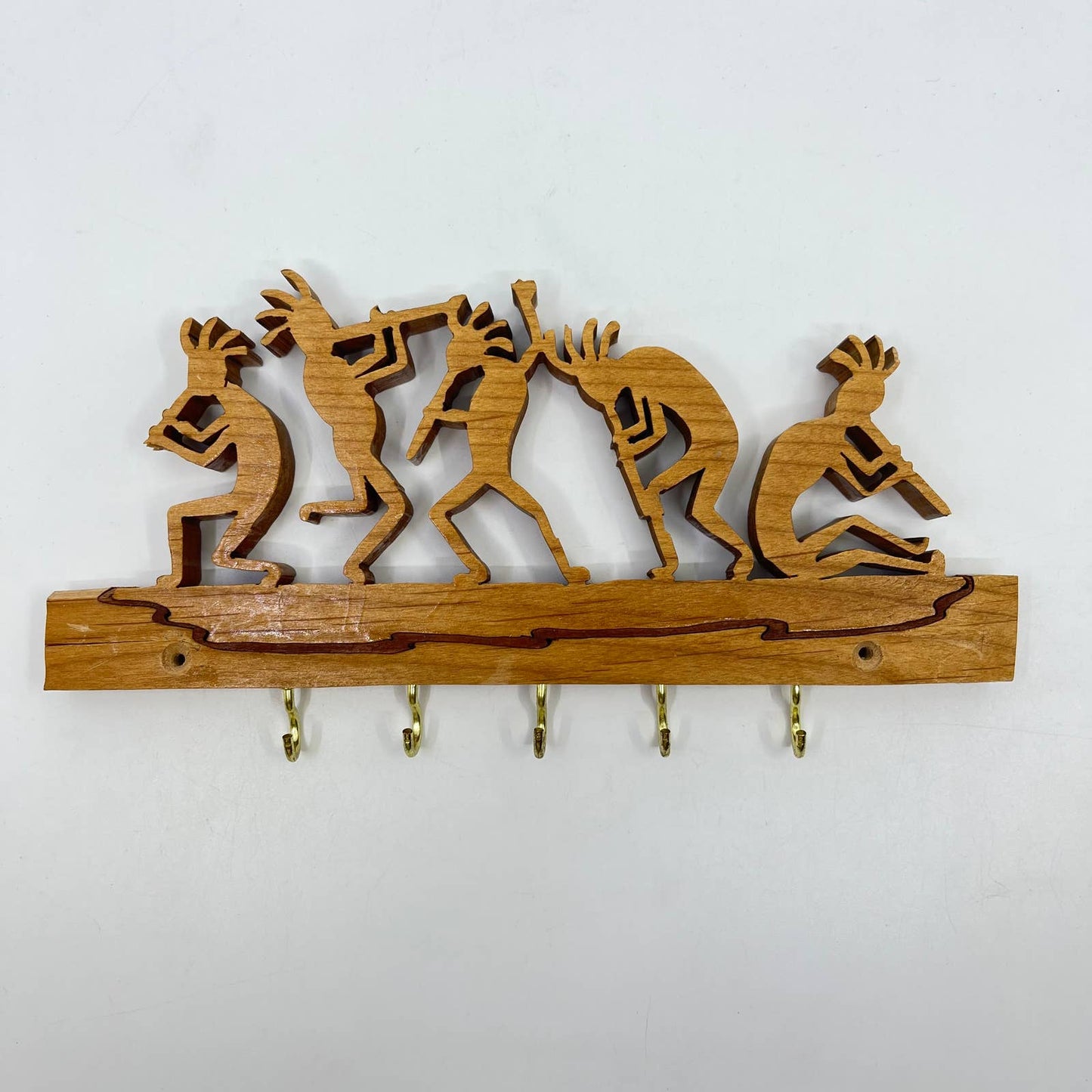 Wood Scroll Folk Art Kokopelli Wall Mount Key Holder TE6