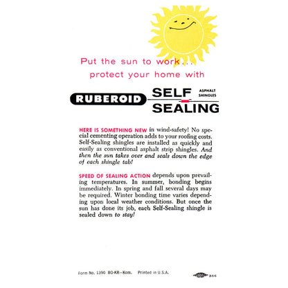 1950s MCM Advertising Brochure Ruberoid Self-Sealing Asphalt Shingles SE4