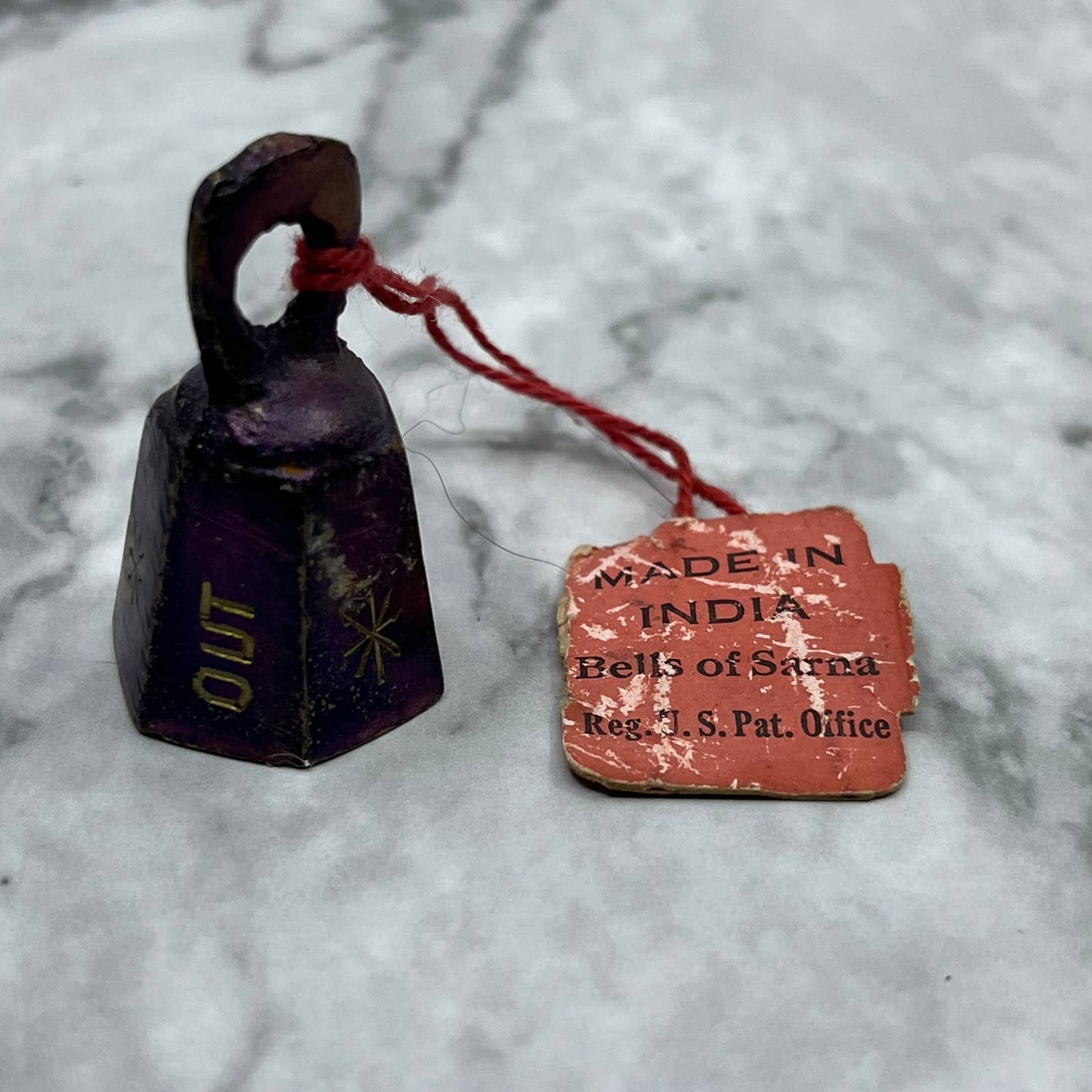 Vintage Etched Purple Brass Bell of Sarna 1.5" India SA2