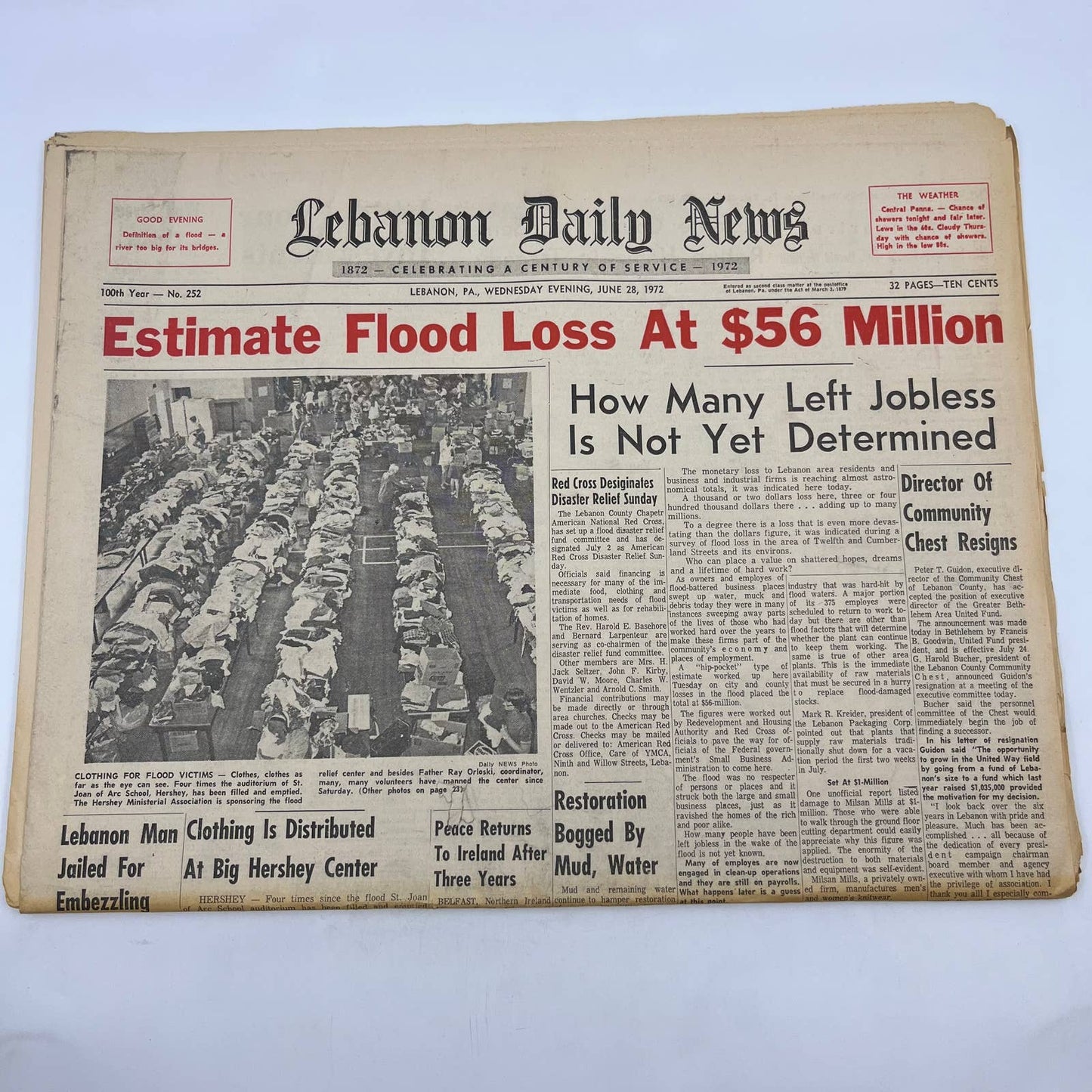 1972 June 28 Lebanon Daily News Hurricane Agnes $56 Million Flood Loss TH6